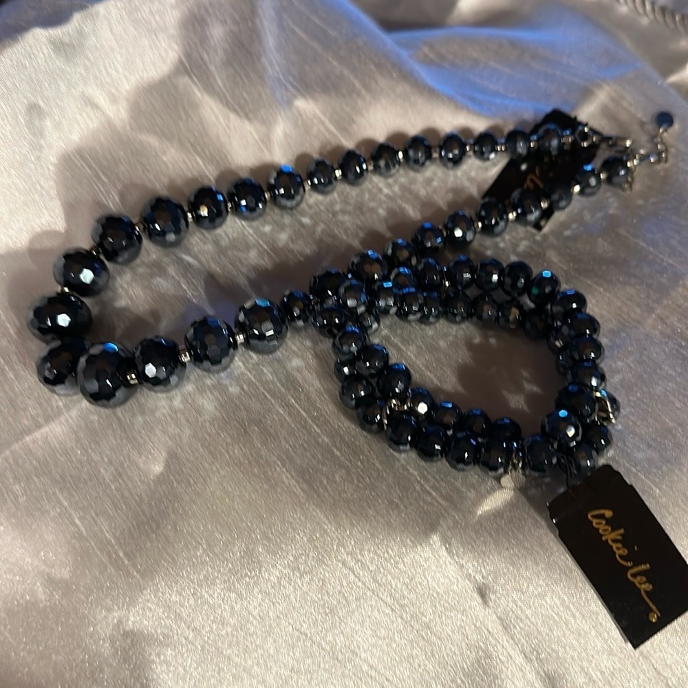 NWT Necklace/ Bracelet Set Faceted Black Genuine Crystal High Quality Cookie Lee